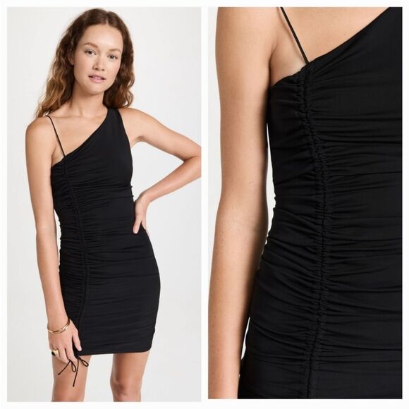 ALICE + OLIVIA Binnie Asymmetric Ruched Jersey Mini dress in Black Size 2 NWT - Picture 5 of 5